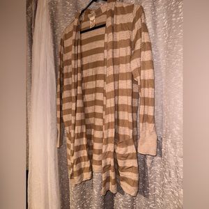 Tan and White Striped Cardigan